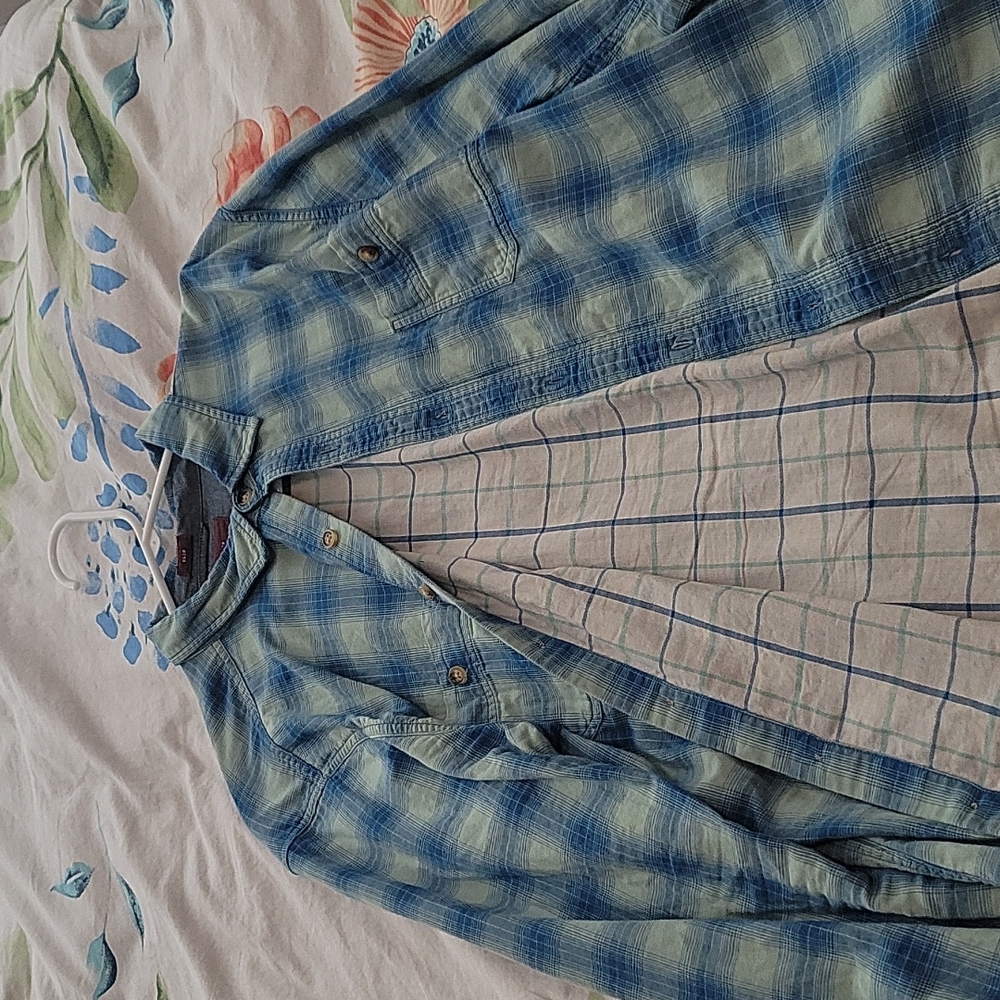 Alesbury button up 100% cotton slim large mint/blue